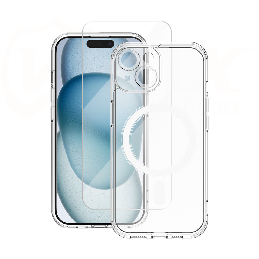 Vmax rinkinys Mag dėklas + stiklas 2,5D premium iPhone 15 Plus 6,7"