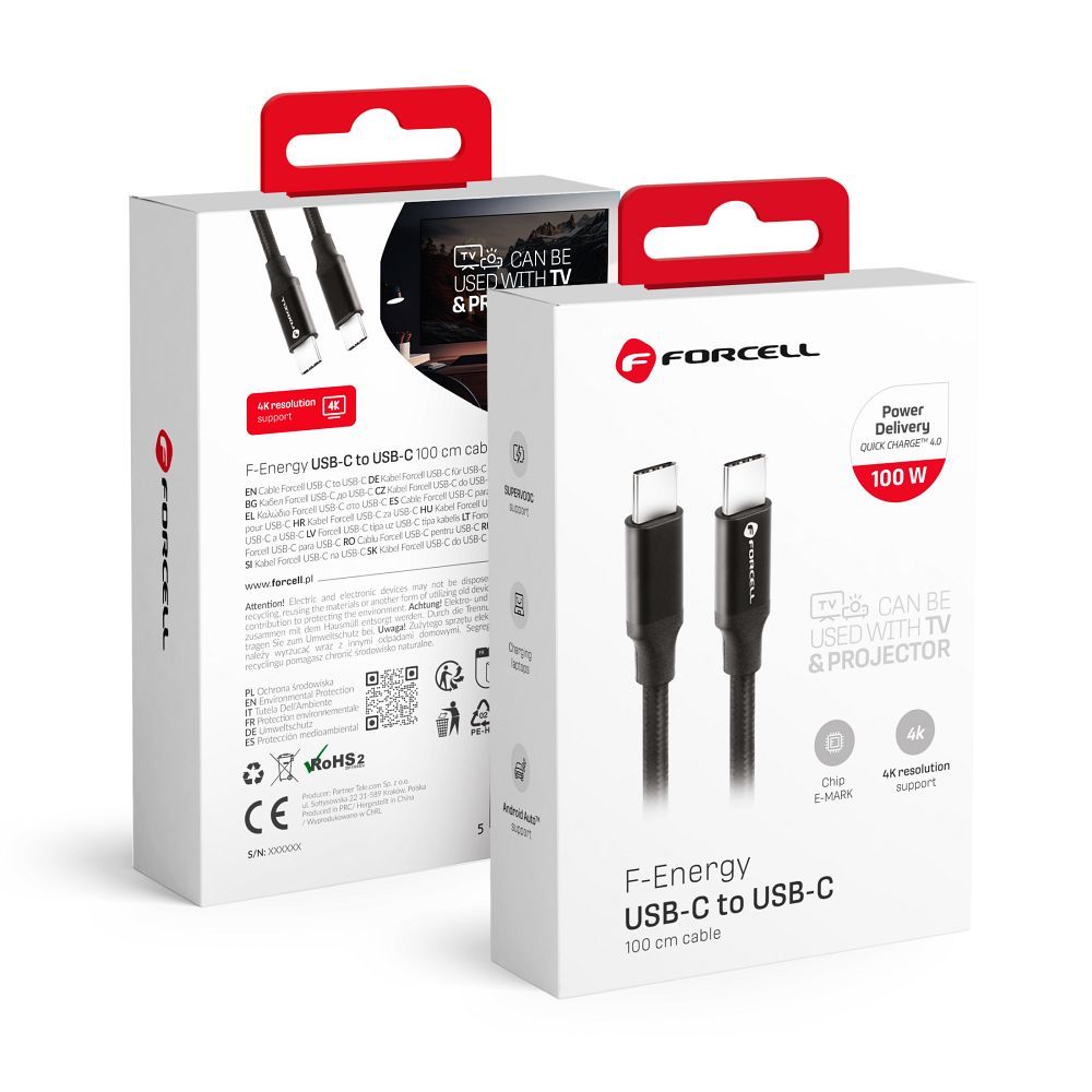 Кабель USB C to USB C Forcell F-Energy QC4.0 PD 3A 60W 1 m C338 чёрный