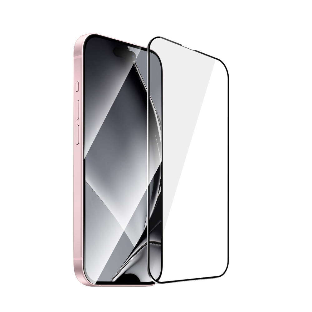 Grūdintas stiklas su metaliniu rėmeliu iPhone 15 6,1" / 16 6,1", juodas rėmelis