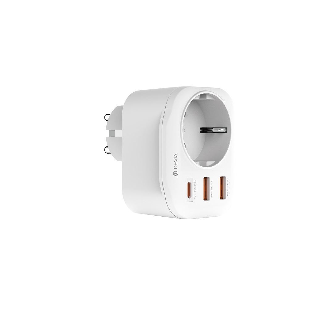 Devia maitinimo lizdo PD įkroviklis 20W 1x USB-C 2x USB 3A baltas