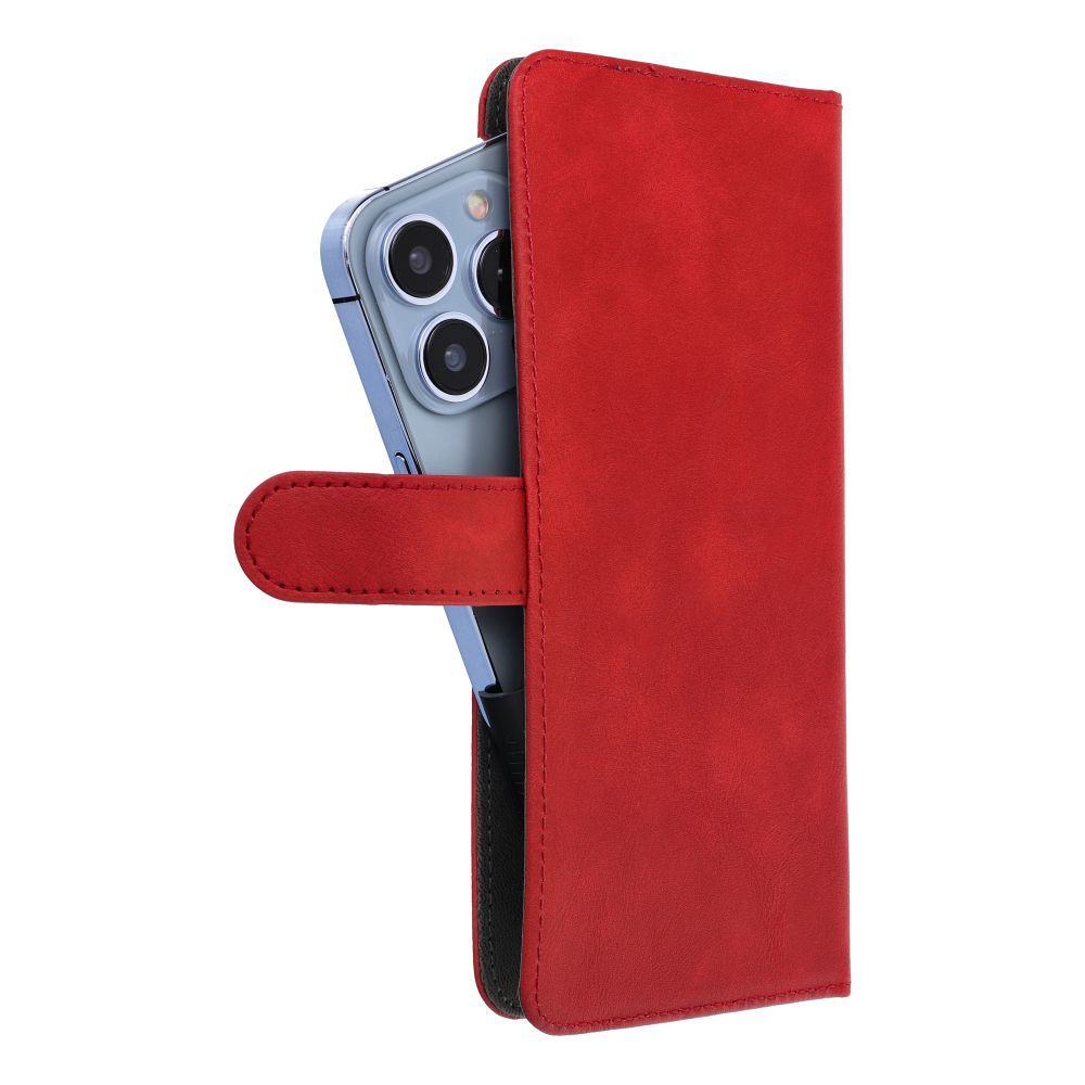 Universalus knygos tipo dėklas BENDRAS dydis L iPhone 6 Plus / 7 Plus / 8 Plus / XS Max / 11 Pro Max / Samsung S20 FE / S21 FE / S10 Plus / A10 / A32 / A54 / Xiaomi 12 Lite / Huawei P30 Pro raudonas