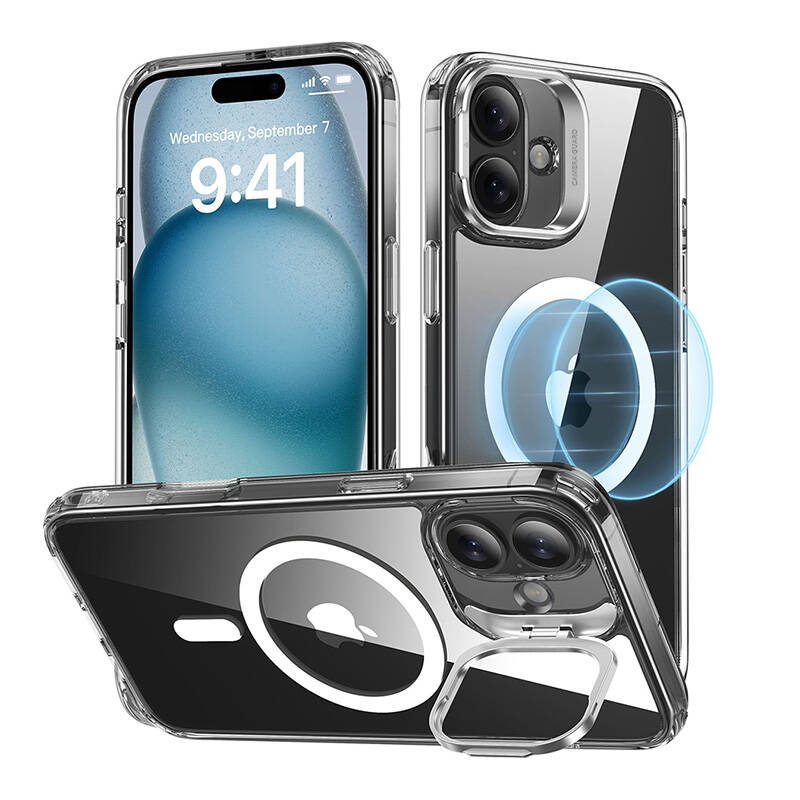 ESR Classic Hybrid dėklas (HaloLock) su stovu iPhone 16 Plus (skaidrus)