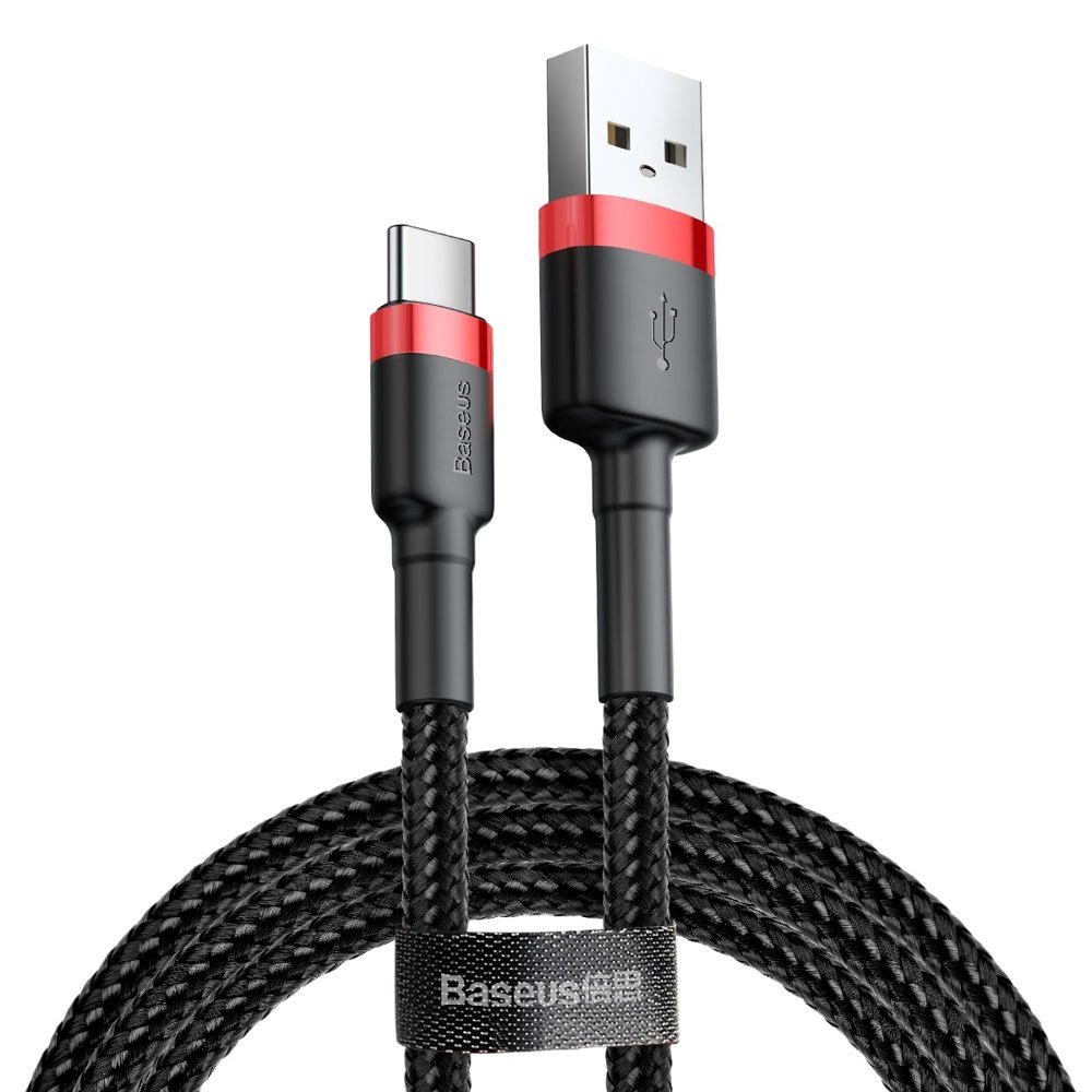 Baseus Cafule Cable patvarus nailoninis kabelis USB / USB-C QC3.0 2A 3M juodas-raudonas (CATKLF-U91)