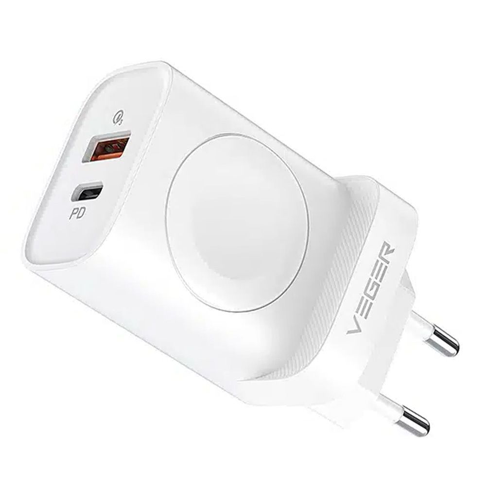 Phone charger VEGER USB A + Typ C + wireless charger compatible with Apple Watch PD QC3.0 3A 25W W002E white