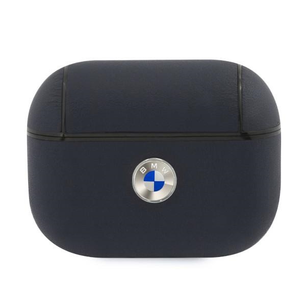 BMW natūralios odos sidabrinis logotipas AirPods Pro dėklas - tamsiai mėlynas