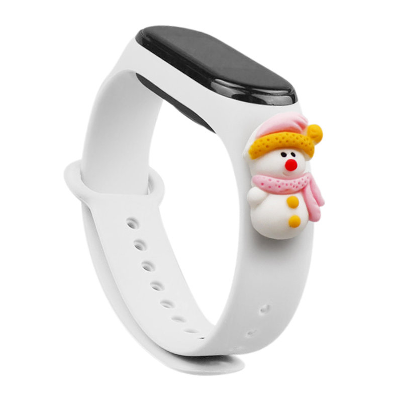 Dirželis Xmas Xiaomi Mi Band 3 / 4 Kalėdinis silikoninis dirželis apyrankė su sniego seniu - balta