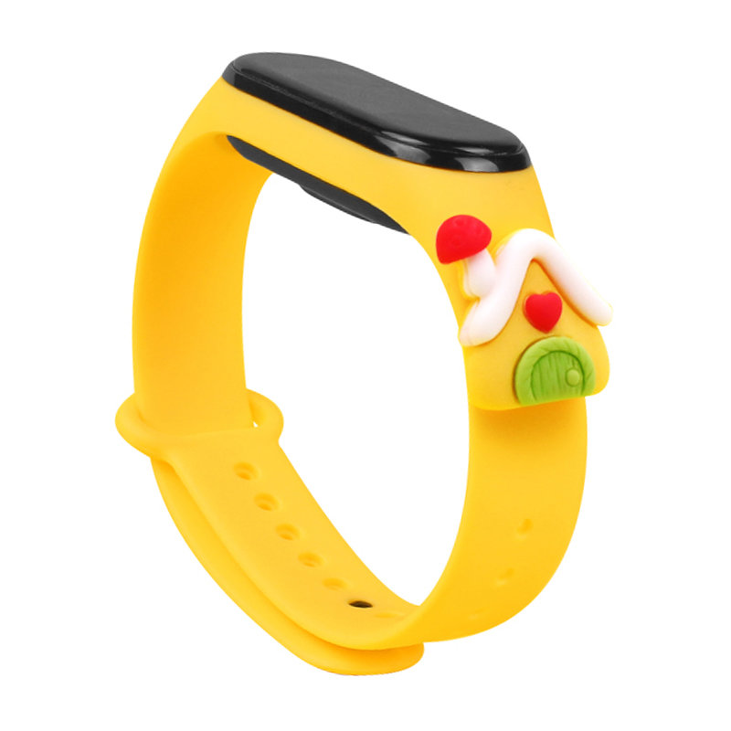 Dirželis Kalėdoms Xiaomi Mi Band 5 / 6 Kalėdinė silikoninė apyrankė su namu - Geltona