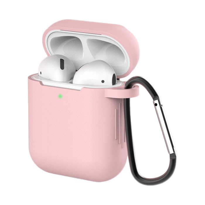 Чехол для AirPods 2 / AirPods 1 силиконовый мягкий для наушников + брелок карабин розовый (case D)
