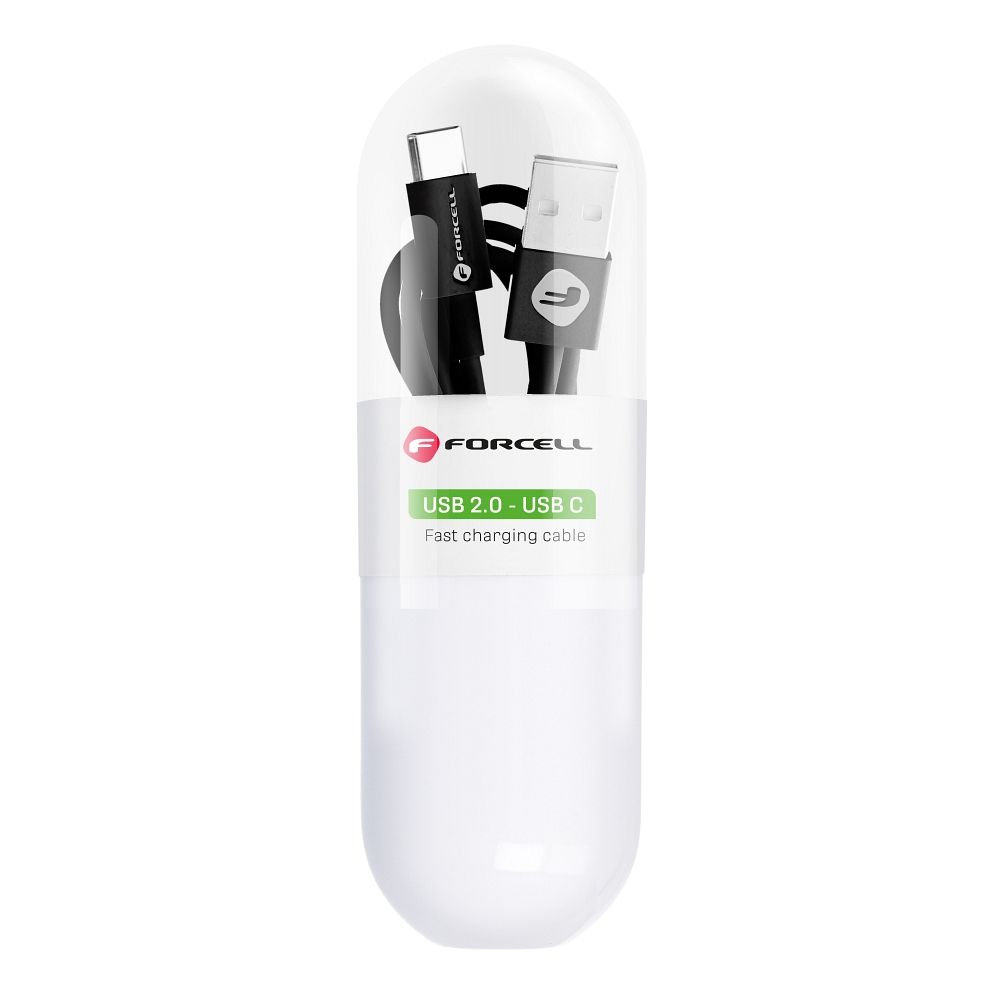 USB kabelis Forcell TUBE (C319) type-C (2.1A) 1m juodas