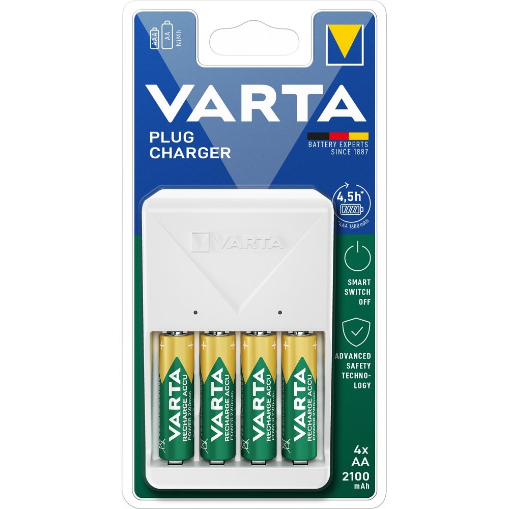 VARTA PLUG CHARGER 57657 + 4 x аккумуляторная батарейка R6 (AA) 2100mAh