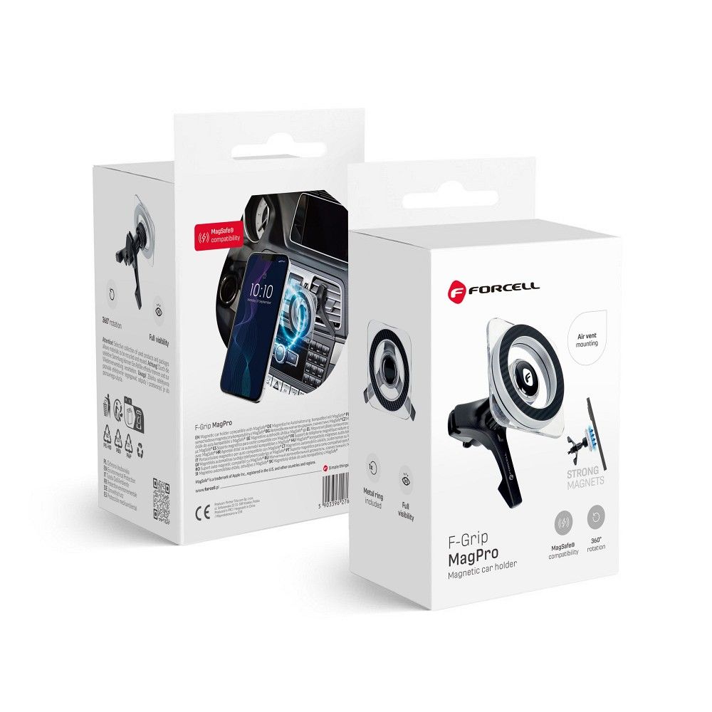 Automobilinis laikiklis Forcell F-GRIP (MagSafe) tvirtinamas ant ventiliacijos grotelių juodas
