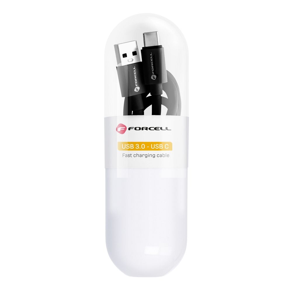 Кабель USB A to USB C Forcell F-Energy QC3.0 3A Tube 1 m C398 чёрный