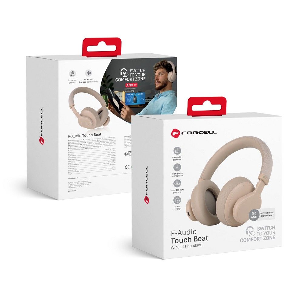 Forcell F-Audio Touch Beat беспроводные наушники bluetooth ANC бежевые