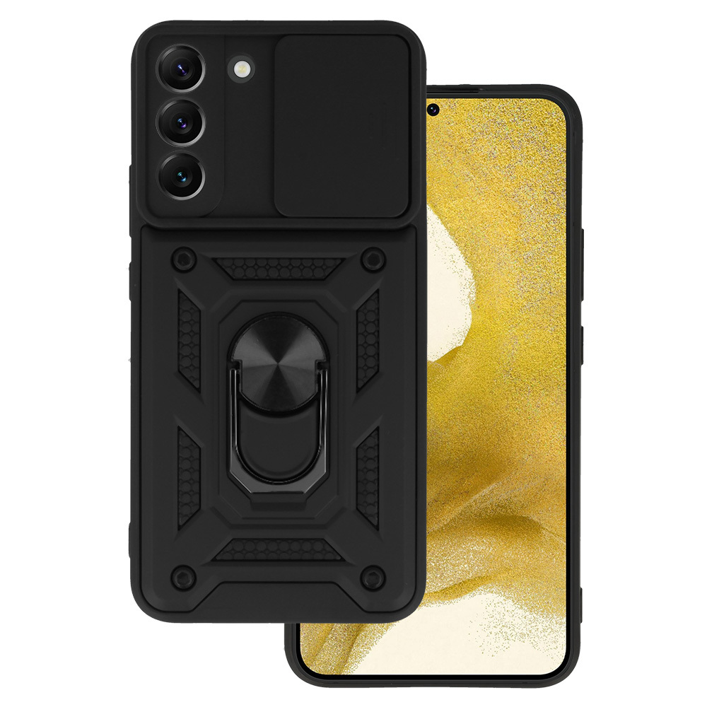 Slide Camera Armor dėklas telefonui Samsung Galaxy S22 Plus juodas