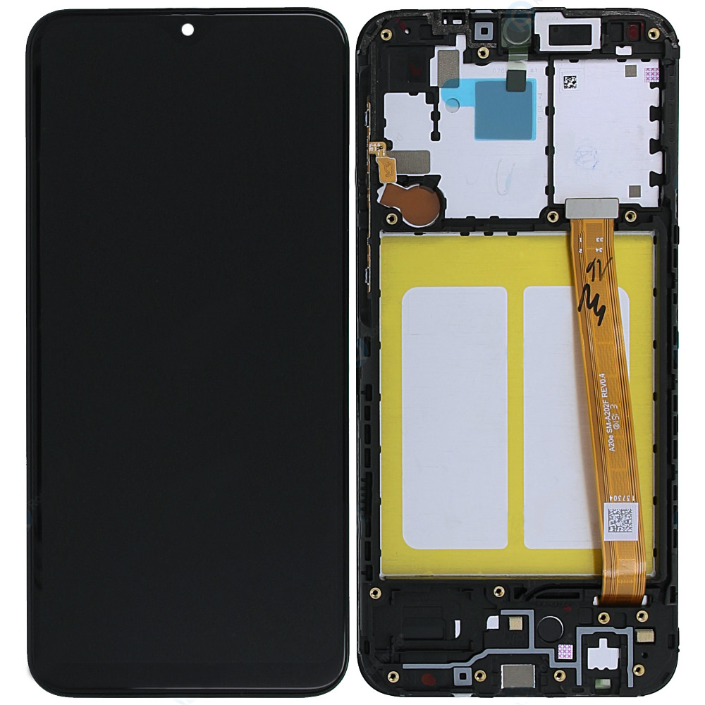 ЖК-экран Samsung A202 A20e с тачскрином и рамкой оригинал чёрный (сервисный пак)