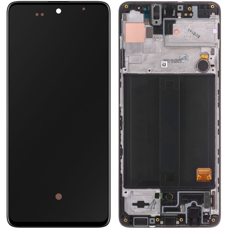 ЖК-экран Samsung A515 A51 с тачскрином и рамкой оригинал чёрный (собранный сервисный пак)