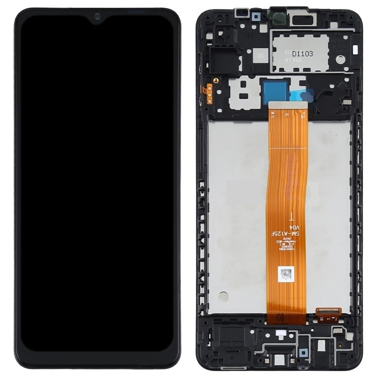 ЖК-экран Samsung A125 A12 с тачскрином и рамкой оригинал чёрный (сервисный пак)