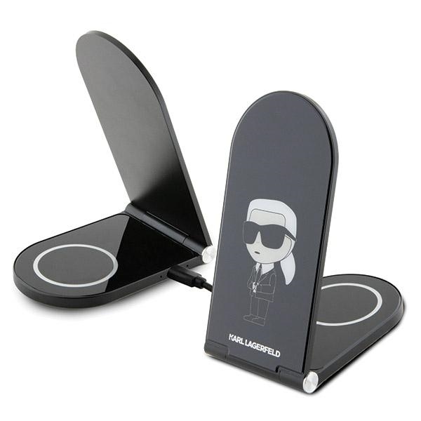 Karl Lagerfeld Ikonik MagSafe 15W indukcinis įkroviklis, sulankstomas 2in1 - juodas