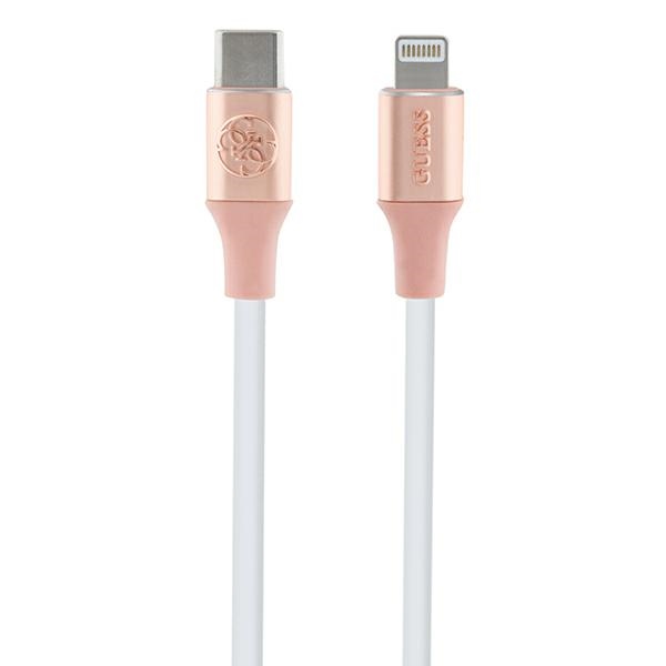 "Guess Ebossed" logotipas USB-C / "Lightning" 1,5 m greito įkrovimo kabelis - rožinis