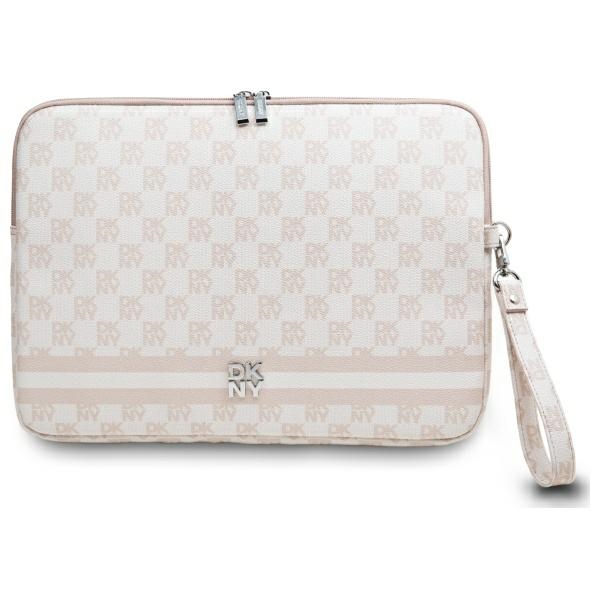 DKNY 14" nešiojamojo kompiuterio dėklas su languotu raštu ir juostomis - rožinis