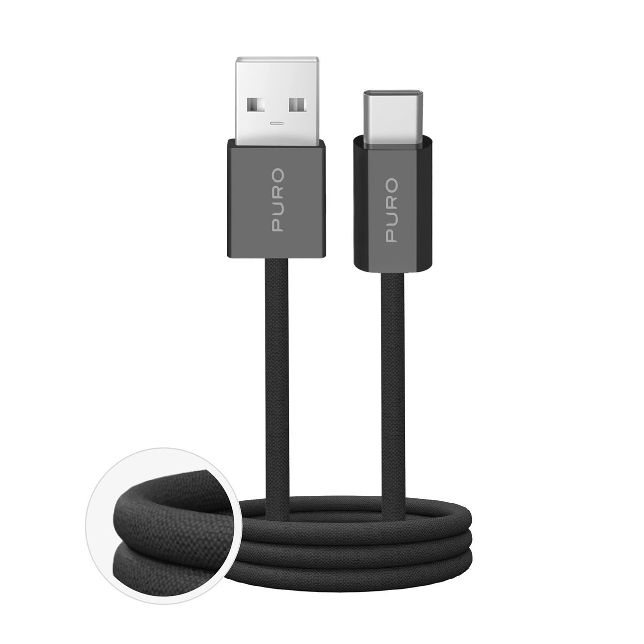 Puro Fabrik 2.0 10W Плетёный кабель USB-A - USB-C 1.5m - чёрный