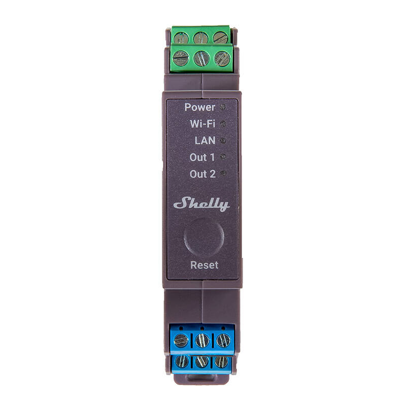 Shelly Pro 2 DIN bėgio 2 kanalų relė, WiFi/LAN