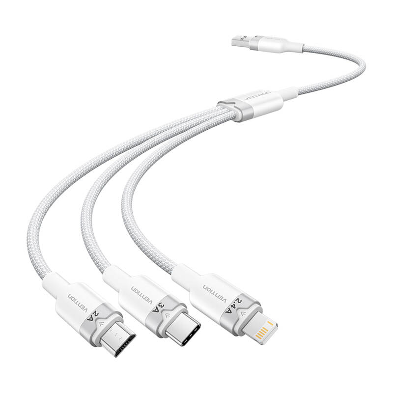 Кабель USB 2.0 A на 3-в-1 3A Vention CTPWG 1,5 м (белый)