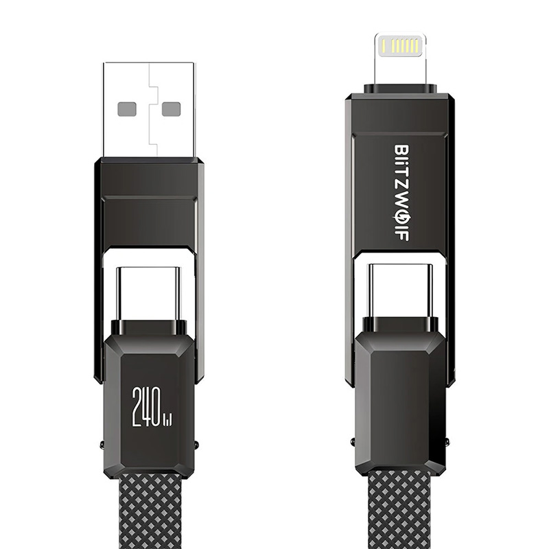 Кабель Blitzwolf BW-HDC7 4-в-1 USB+C+Lightning 240W 1,2 м (чёрный)
