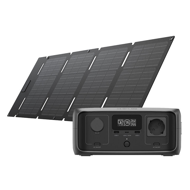 Rinkinys: EcoFlow RIVER 3 UPS elektrinė + 45W fotoelektrinė plokštė.