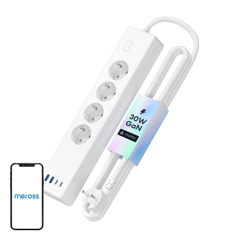 Умный удлинитель Meross MSP844(EU) с быстрой зарядкой, 4 розетки + 2x USB-A + 2x USB-C (Matter)