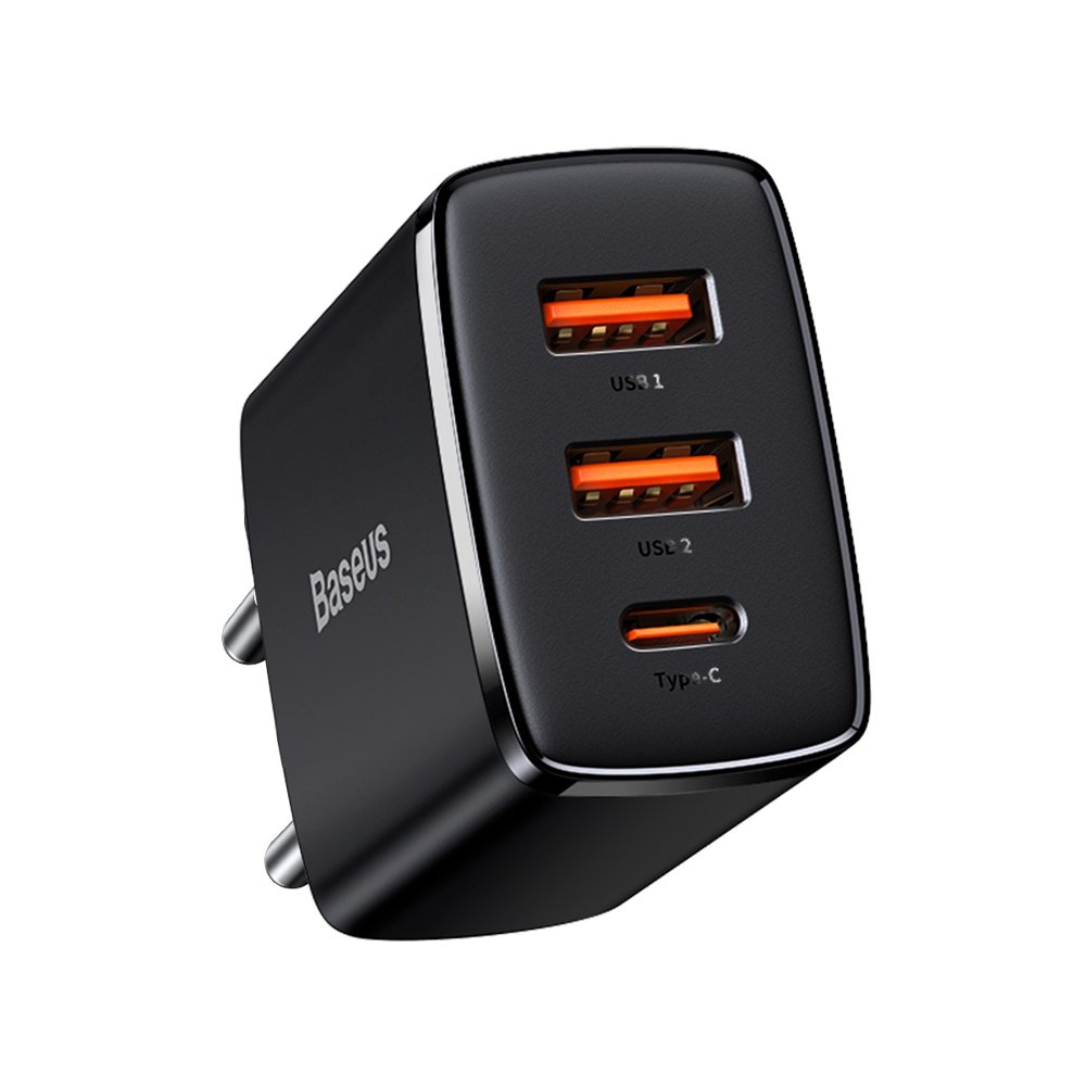 Baseus Compact быстрое зарядное устройство 2x USB / USB Type C 30W 3A Power Delivery Quick Charge черное (CCXJ-E01)