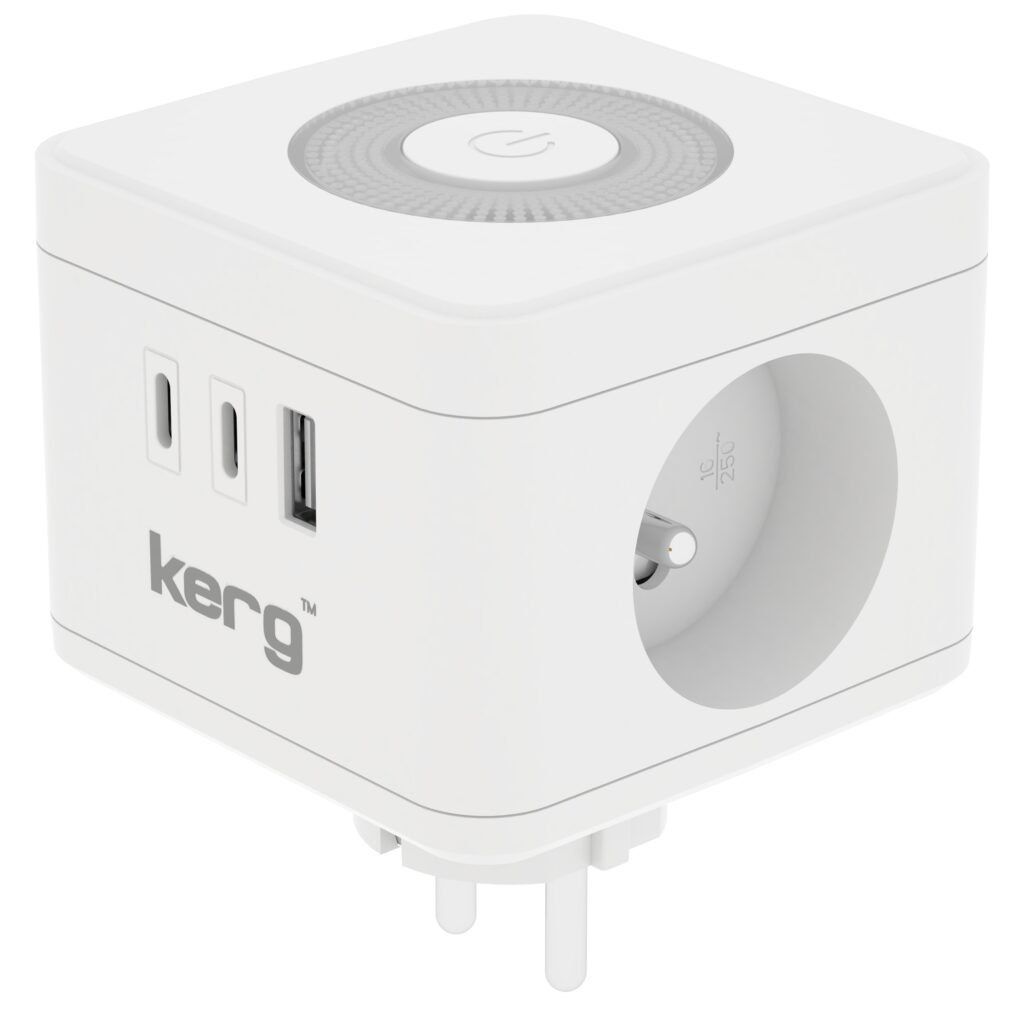 Įkroviklis Kerg Smart (2xUSB-C; 1xUSB; 2-socket; LED) baltas