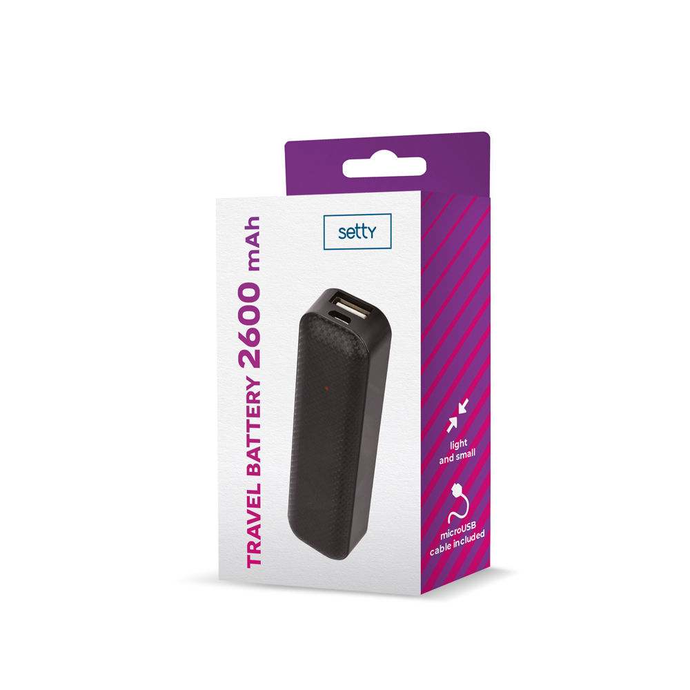 Setty išorinė baterija 2600 mAh mini juodas