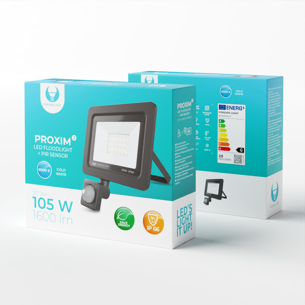 Forever Light LED Prožektorius PROXIM II 20W 6000K PIR IP66