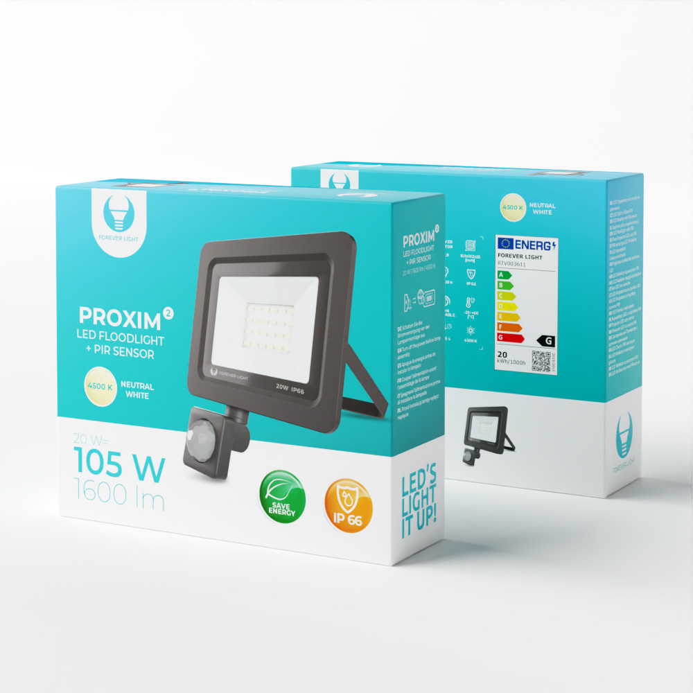 Forever Light LED Prožektorius PROXIM II 20W 4500K PIR IP66