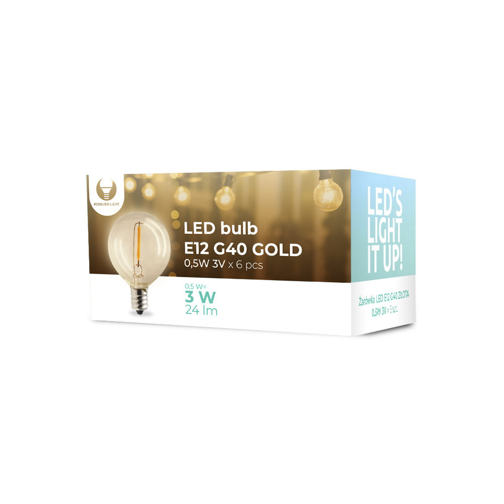Forever Light LED Bulb E12 G40 0.5W 3V 24lm FL-2B Gold 6pcs