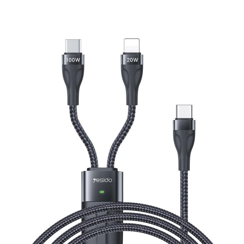 Yesido кабель CA87 100W USB-C/2в1 1.4м 3.5A чёрный