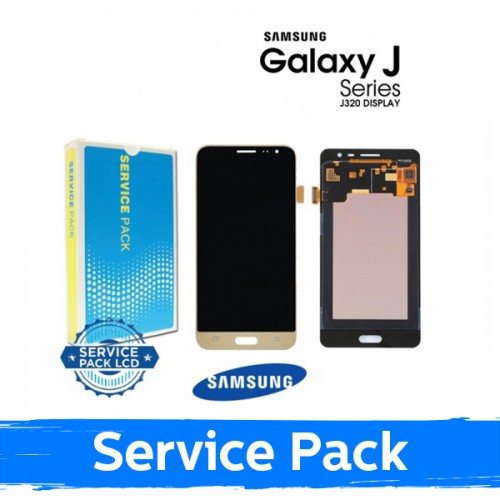 LCD ekranas skirtas Samsung J320F 2016 J3 auksinis (Service Pack)