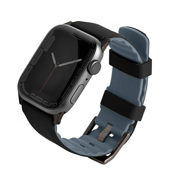 UNIQ dirželis Linus Apple Watch Series 1/2/3/4/5/6/7/8/9/SE/SE2/Ultra/Ultra 2 42/44/45/49mm. Airosoft Silikoninis juodas/juodas
