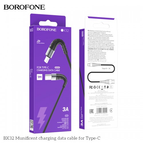 Кабель USB Hoco "BX32" чёрный "Type-C" 100cm (до 5A)