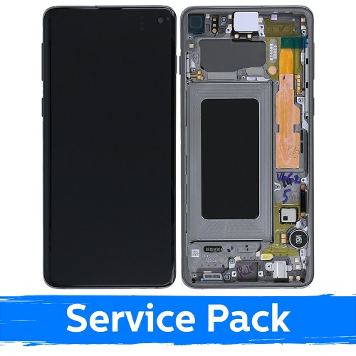 LCD Display Compatible With Samsung G973 S10 With Frame / Prism Black / (Service Pack)
