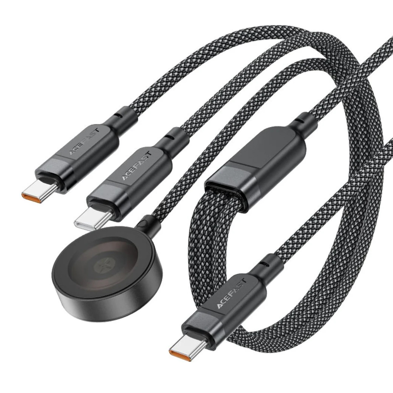Acefast C6-11 USB-C кабель 3в1 — 2x USB-C / Qi 480Mb/s 100W 1.2м — чёрный