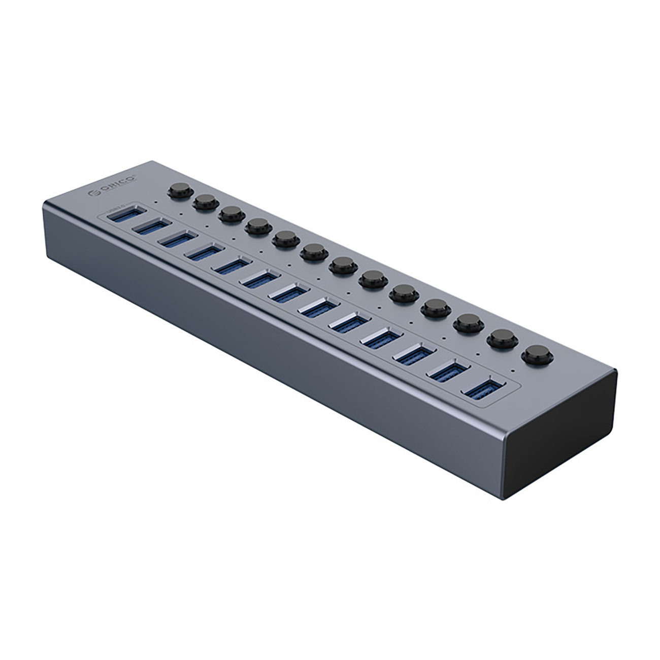 Orico BT2U3-13AB šakotuvas 13x USB-A 3.0 su jungikliais pilkas