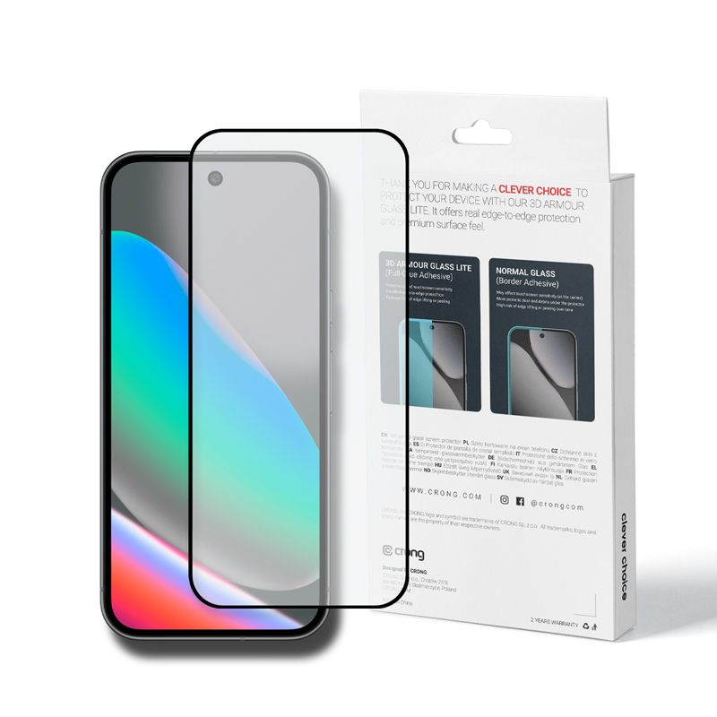Crong 3D Armour Glass Lite visą paviršių klijuojamas grūdintas apsauginis stiklas Google Pixel 9 / 10 ekranui