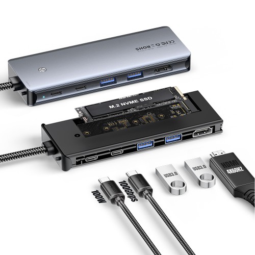 Adapteris Essager 6 in 1 pilkas (In: Type-C)
