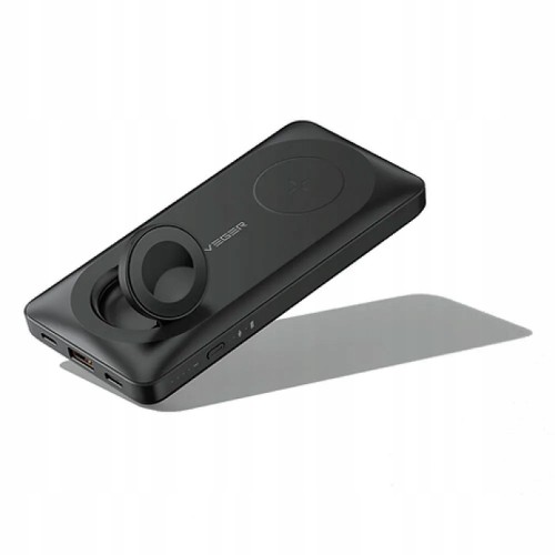 VEGER Išorinė baterija 10000 mAh su belaidžiais įkrovikliais, suderinama su MagSafe PD QC3.0 3A 22,5W MagMulti (W1156) juoda