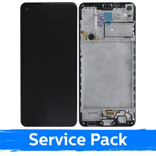 LCD ekranas suderinamas su Samsung A217 A21s juodas su rėmeliu (Service Pack)