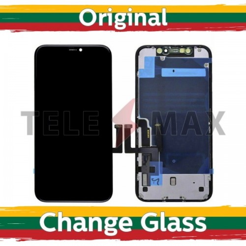 LCD Ekranas skirtas iPhone 11 Juodas (Toshiba versija + metalinė plokštelė) originalus (Atnaujintas: Telemax)