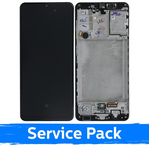 LCD ekranas suderinamas su Samsung A315 A31 juodas su rėmeliu (Service Pack)