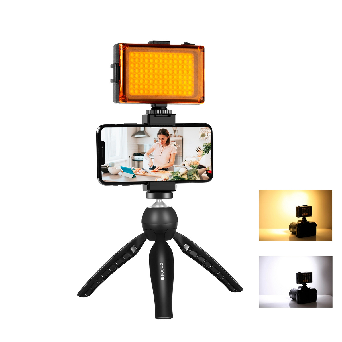 Puluz tiesioginės transliacijos rinkinys trikojis + LED lempa + telefono laikiklis PKT3131B
